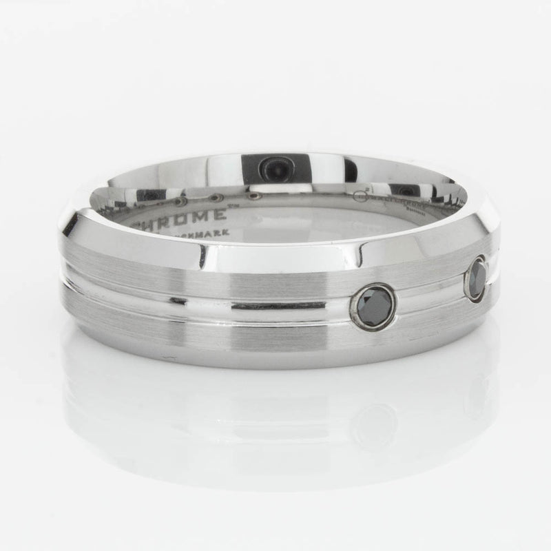 Cobalt Satin-Finish Beveled Edge Black Diamond Set 7.5mm Ring-Ring-Walker & Hall