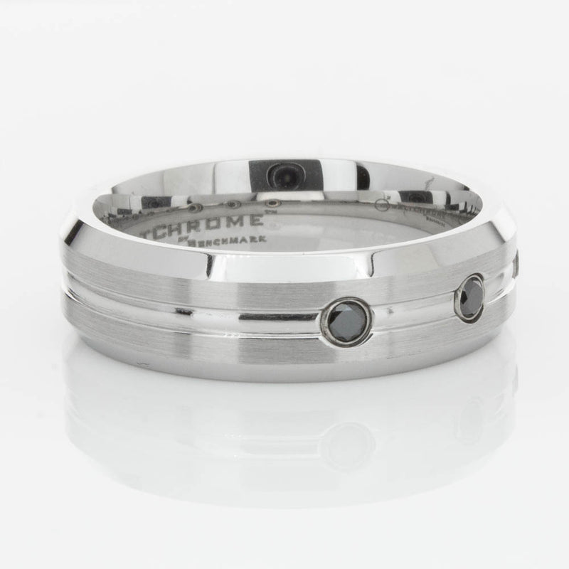 Cobalt Satin-Finish Beveled Edge Black Diamond Set 7.5mm Ring-Ring-Walker & Hall