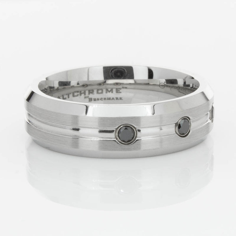 Cobalt Satin-Finish Beveled Edge Black Diamond Set 7.5mm Ring-Ring-Walker & Hall