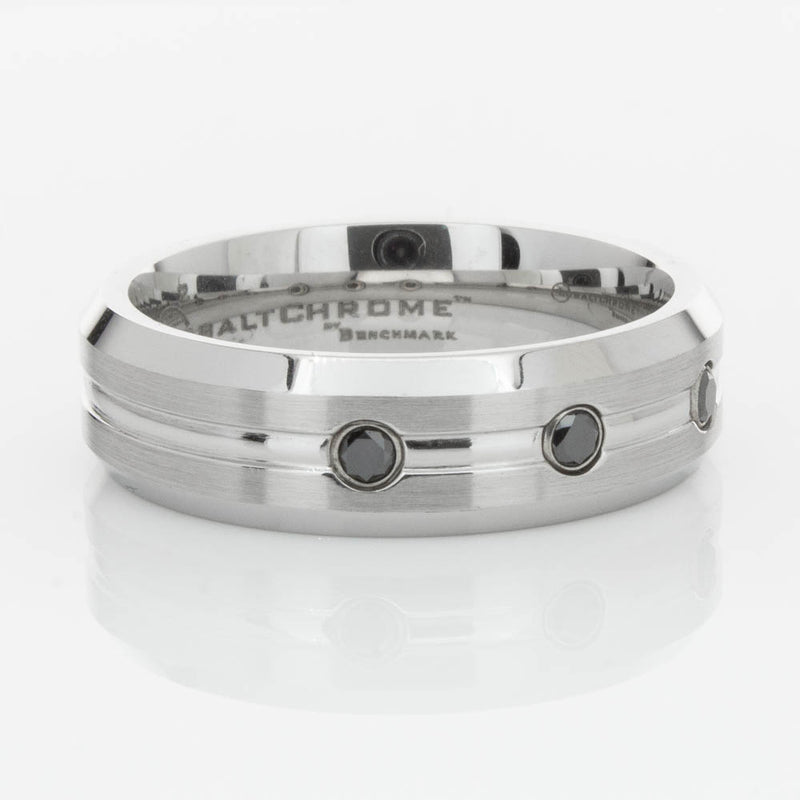 Cobalt Satin-Finish Beveled Edge Black Diamond Set 7.5mm Ring-Ring-Walker & Hall