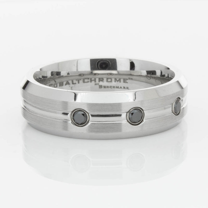 Cobalt Satin-Finish Beveled Edge Black Diamond Set 7.5mm Ring-Ring-Walker & Hall