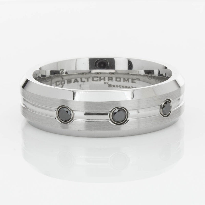 Cobalt Satin-Finish Beveled Edge Black Diamond Set 7.5mm Ring-Ring-Walker & Hall