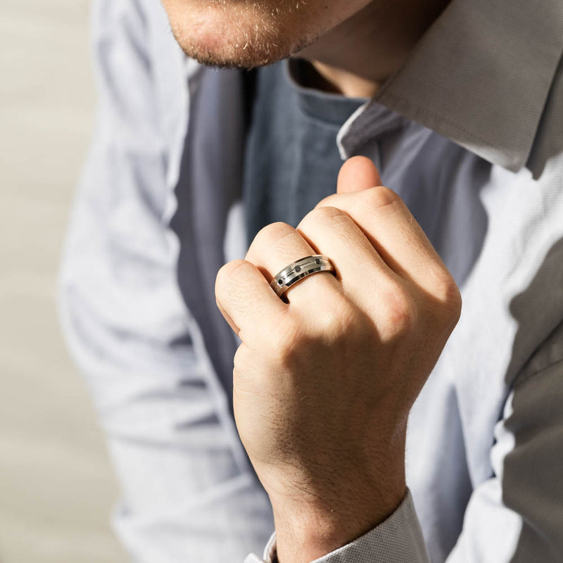 Cobalt Satin-Finish Beveled Edge Black Diamond Set 7.5mm Ring-Ring-Walker & Hall