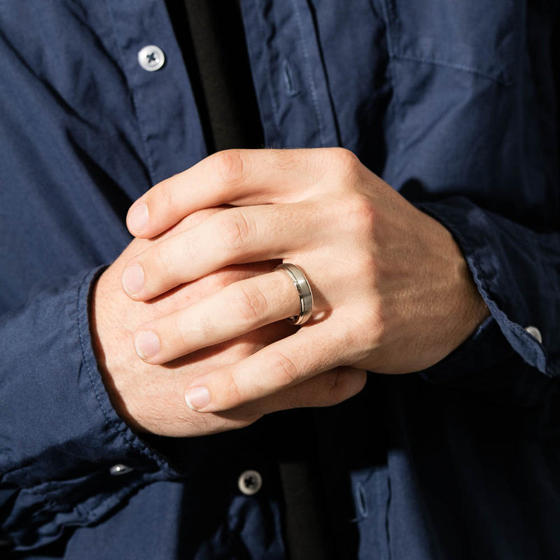 Cobalt Satin Finish Double Groove 6mm Men's Ring-Ring-Walker & Hall