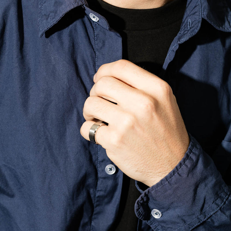 Cobalt Satin Finish Bevelled Edge 8mm Men's Band-Ring-Walker & Hall