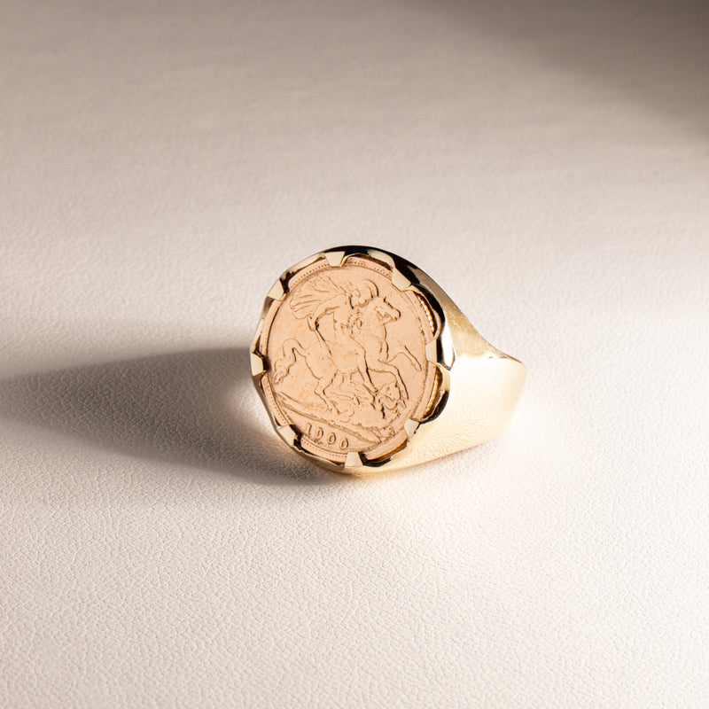 9ct Yellow Gold Ring with Claw Set Half Sovereign-Ring-Walker & Hall