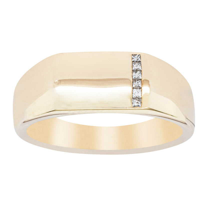 9ct Yellow Gold .06ct Diamond Mens Signet Ring-Ring-Walker & Hall