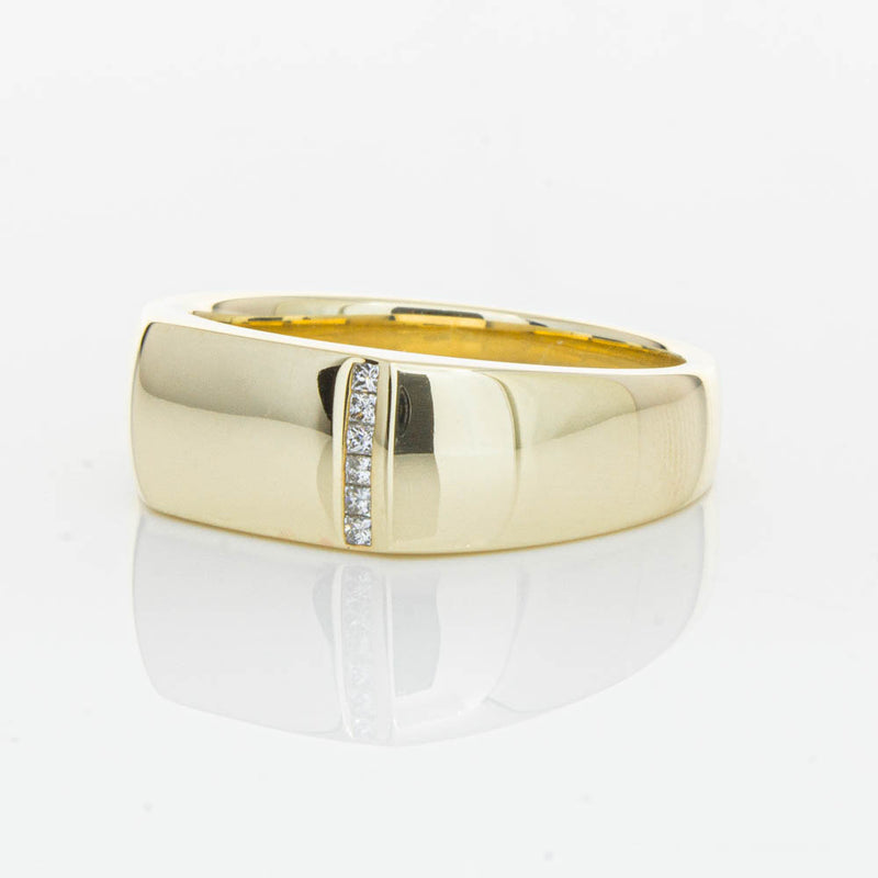 9ct Yellow Gold .06ct Diamond Mens Signet Ring-Ring-Walker & Hall