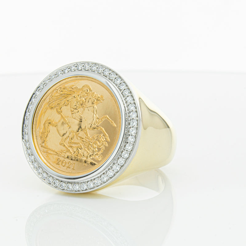 14ct Yellow Gold Half Sovereign & Diamond Halo Ring-Ring-Walker & Hall