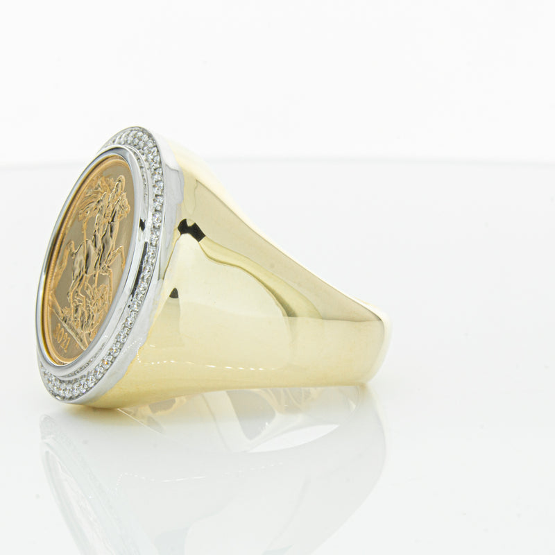 14ct Yellow Gold Half Sovereign & Diamond Halo Ring-Ring-Walker & Hall