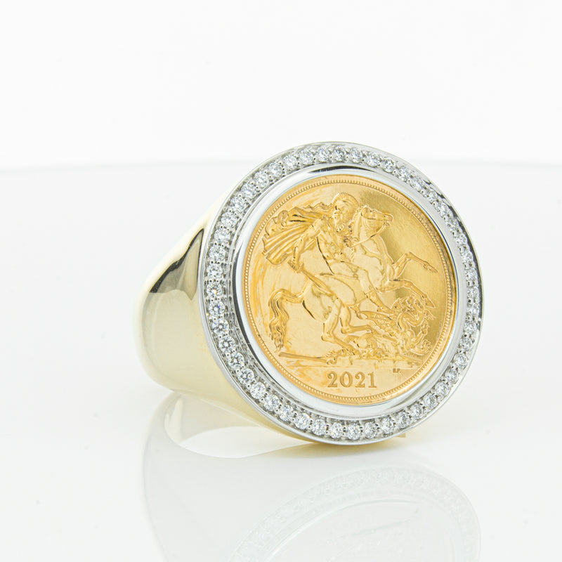 14ct Yellow Gold Half Sovereign & Diamond Halo Ring-Ring-Walker & Hall