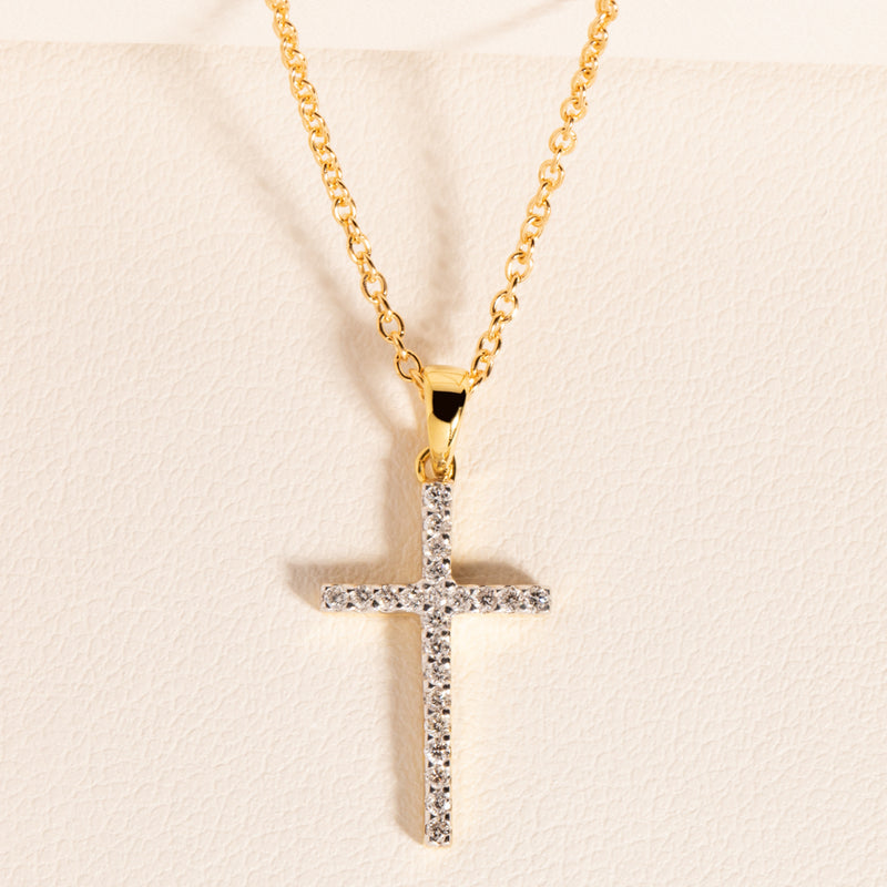 9ct Yellow Gold Diamond Cross Pendant-Necklace-Walker & Hall