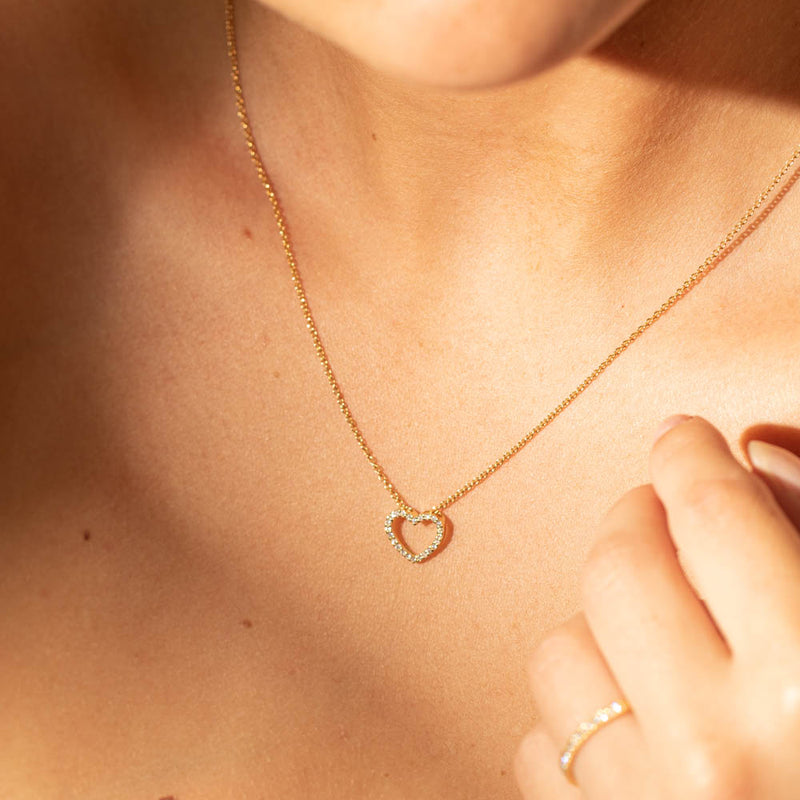 9ct Yellow Gold Diamond Heart Pendant-Necklace-Walker & Hall