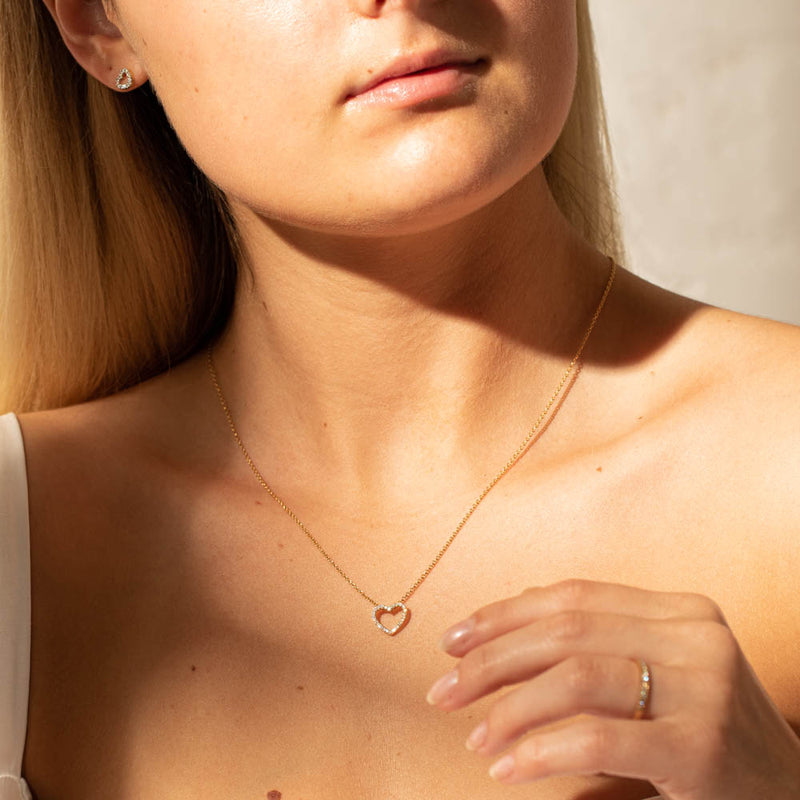 9ct Yellow Gold Diamond Heart Pendant-Necklace-Walker & Hall