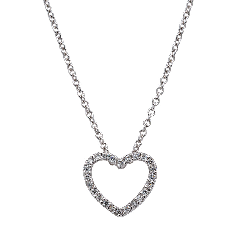 9ct White Gold Diamond Heart Pendant-Necklace-Walker & Hall