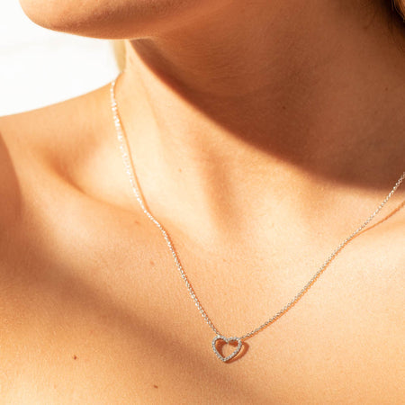 9ct White Gold Diamond Heart Pendant-Necklace-Walker & Hall