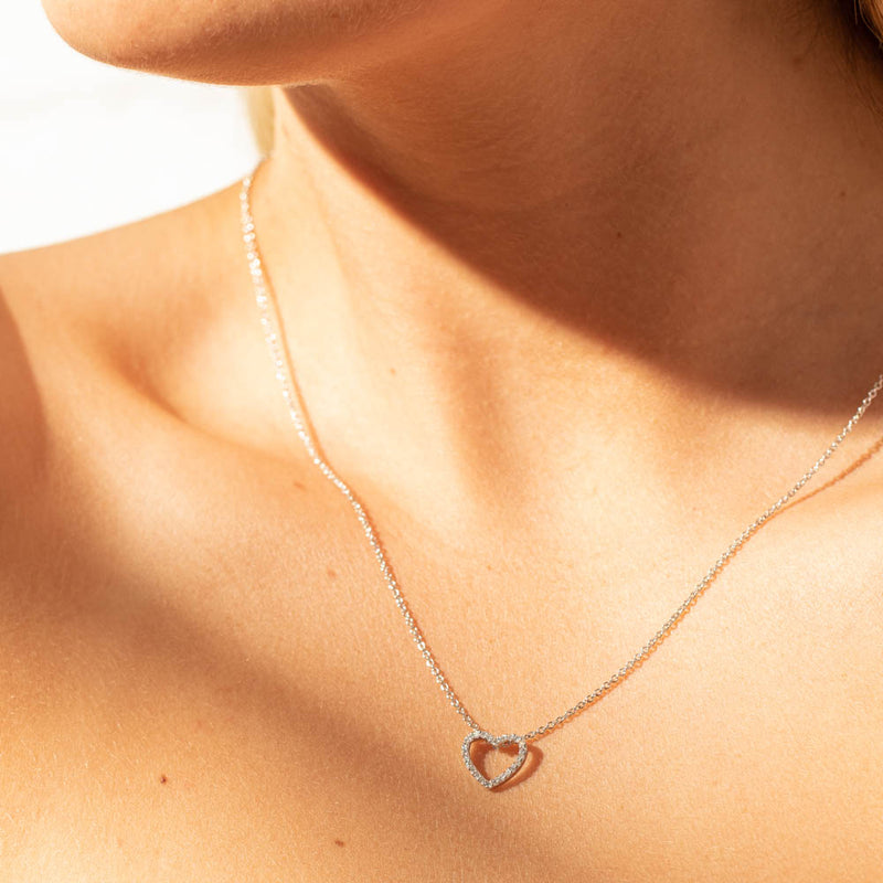 9ct White Gold Diamond Heart Pendant-Necklace-Walker & Hall