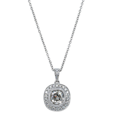 18ct White Gold 1.38ct Diamond Halo Pendant-Necklace-Walker & Hall