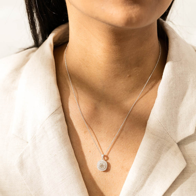 18ct White Gold 1.38ct Diamond Halo Pendant-Necklace-Walker & Hall