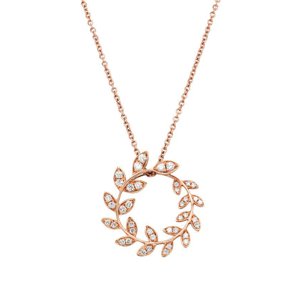 18ct Rose Gold .30ct Diamond Laurel Pendant-Necklace-Walker & Hall
