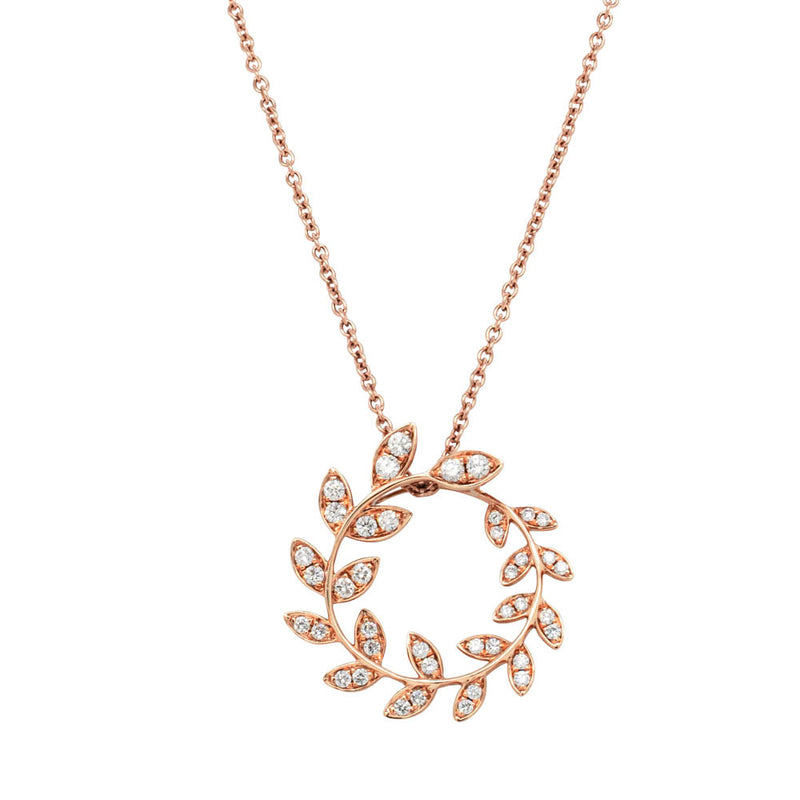 18ct Rose Gold .30ct Diamond Laurel Pendant-Necklace-Walker & Hall