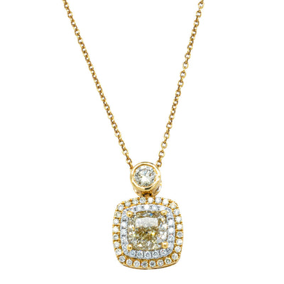 18ct Yellow Gold Diamond Halo Pendant-Necklace-Walker & Hall