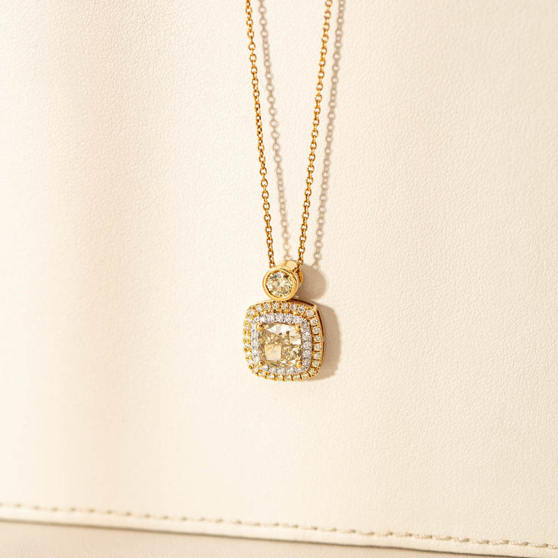 18ct Yellow Gold Diamond Halo Pendant-Necklace-Walker & Hall