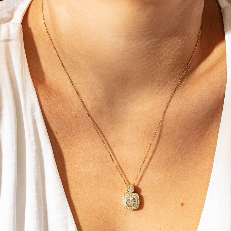 18ct Yellow Gold Diamond Halo Pendant-Necklace-Walker & Hall