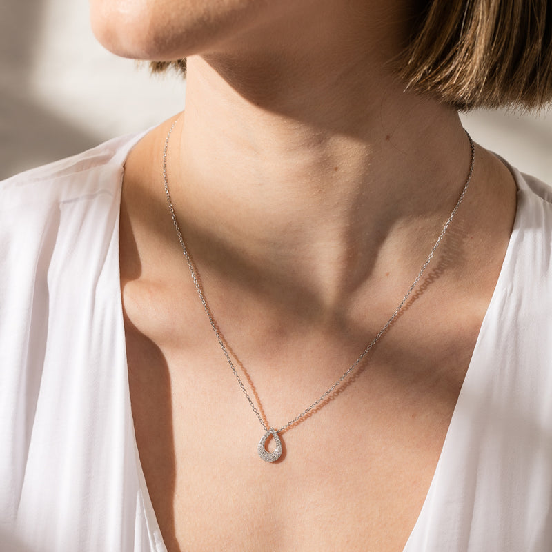 18ct White Gold .38ct Diamond Pendant-Necklace-Walker & Hall