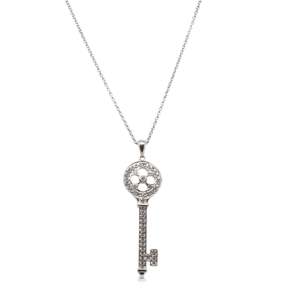 18ct White Gold Diamond Key Pendant-Necklace-Walker & Hall