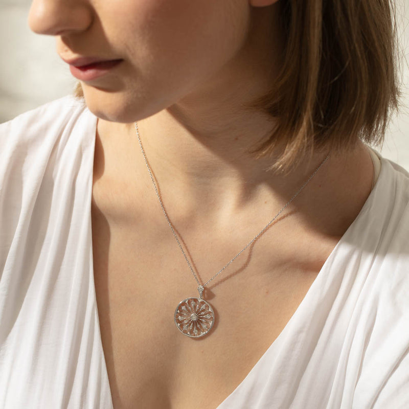 18ct White Gold Diamond Snowflake Pendant-Necklace-Walker & Hall