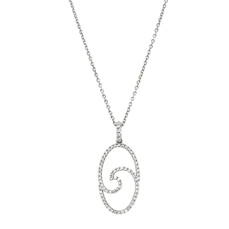 18ct White Gold .26ct Diamond Wave Pendant-Necklace-Walker & Hall