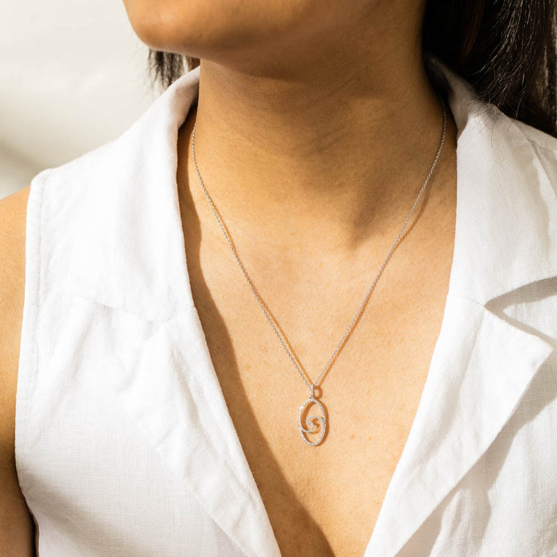 18ct White Gold .26ct Diamond Wave Pendant-Necklace-Walker & Hall