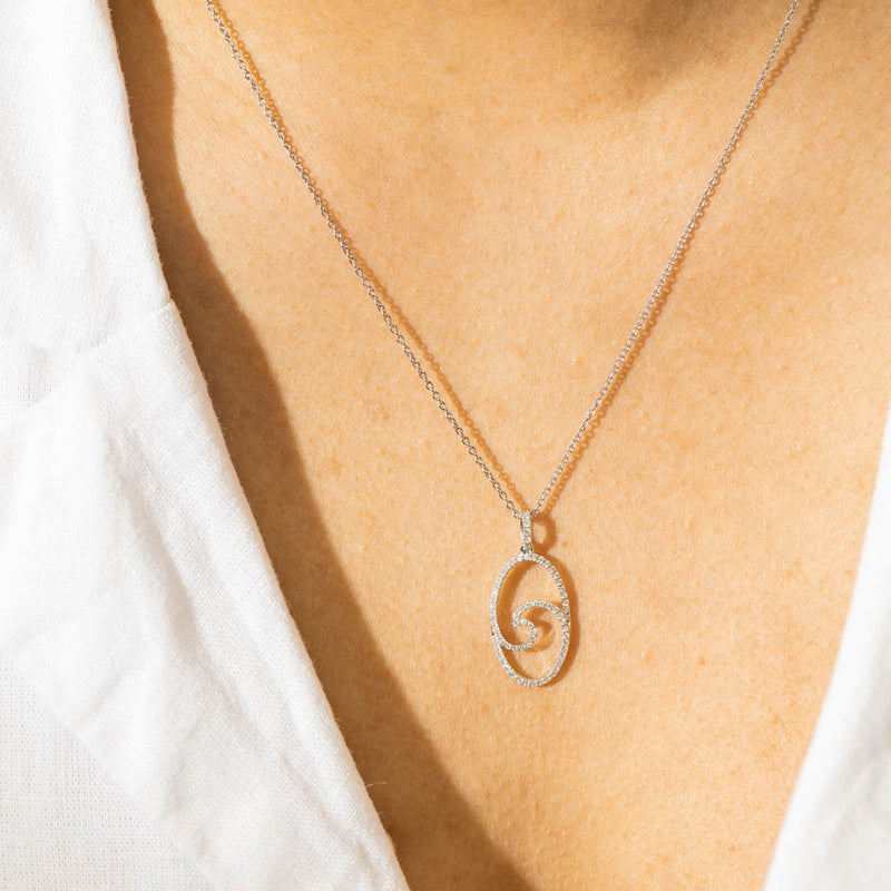 18ct White Gold .26ct Diamond Wave Pendant-Necklace-Walker & Hall