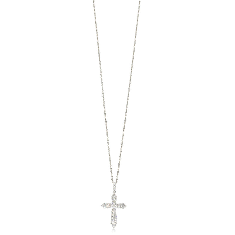 18ct White Gold Diamond Cross Pendant-Necklace-Walker & Hall