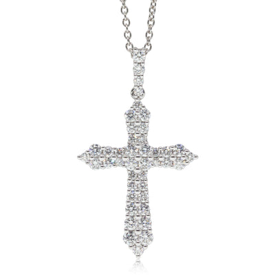 18ct White Gold Diamond Cross Pendant-Necklace-Walker & Hall