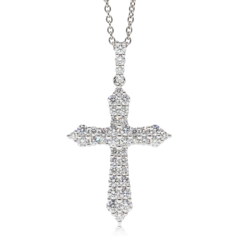 18ct White Gold Diamond Cross Pendant-Necklace-Walker & Hall