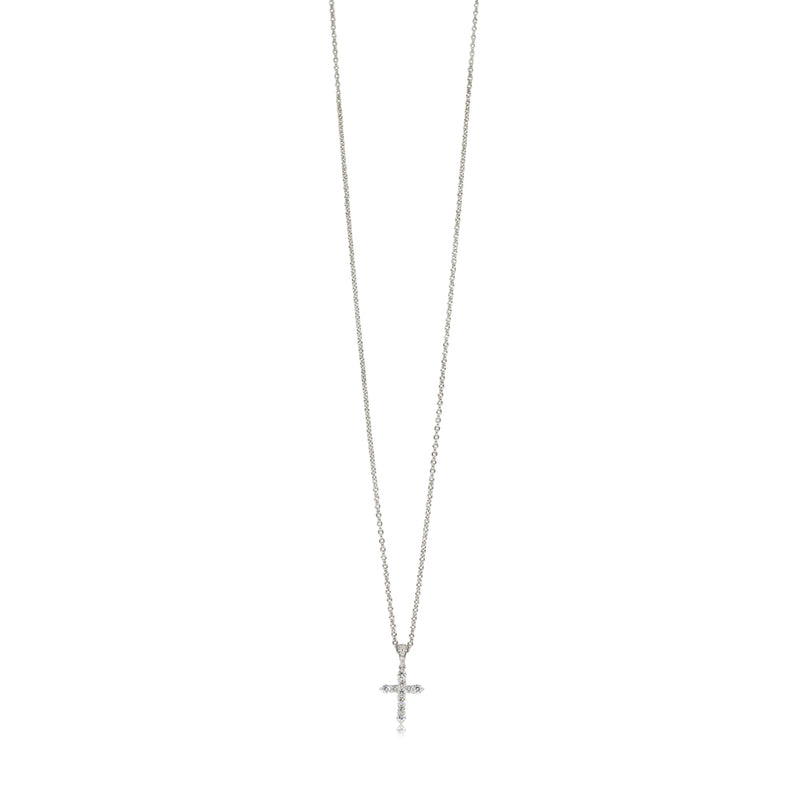 18ct White Gold Diamond Cross Necklace-Necklace-Walker & Hall