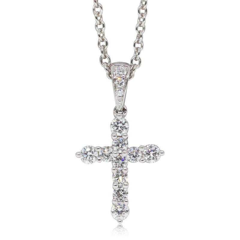 18ct White Gold Diamond Cross Necklace-Necklace-Walker & Hall