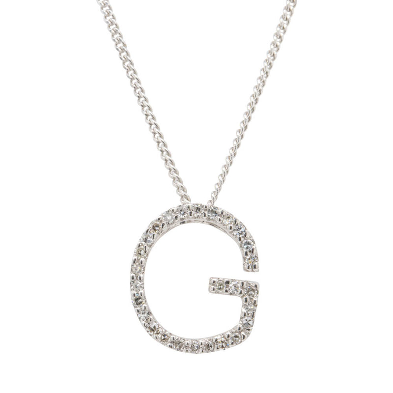 9ct White Gold Diamond Letter Pendant-Necklace-Walker & Hall