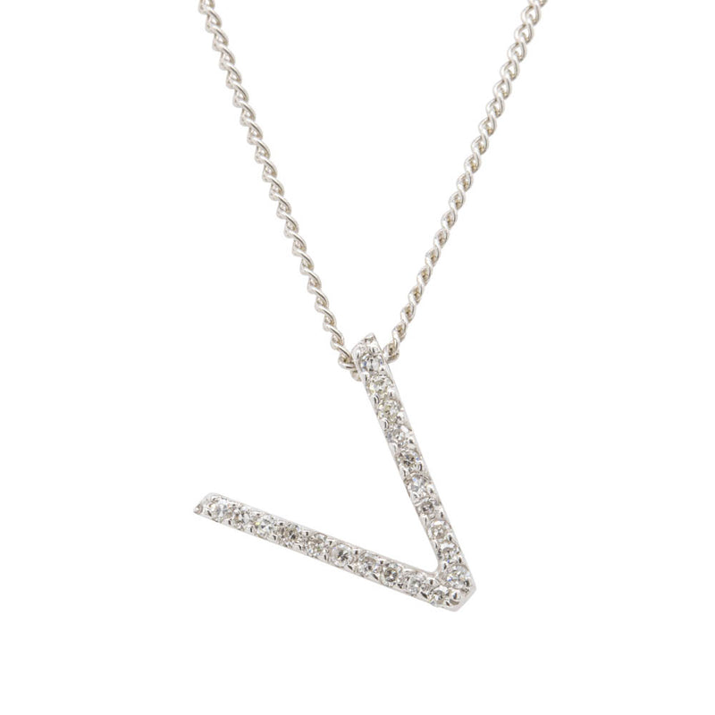 9ct White Gold Diamond Letter Pendant-Necklace-Walker & Hall