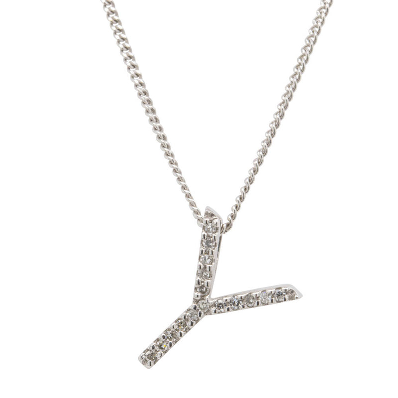 9ct White Gold Diamond Letter Pendant-Necklace-Walker & Hall