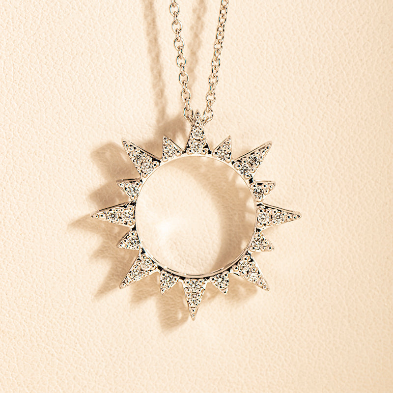 14ct White Gold Diamond Sol Necklace-Necklace-Walker & Hall