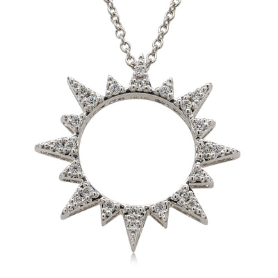 14ct White Gold Diamond Sol Necklace-Necklace-Walker & Hall