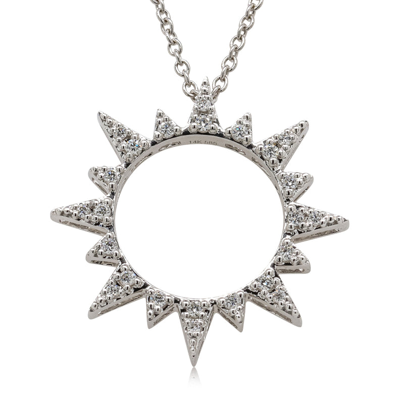 14ct White Gold Diamond Sol Necklace-Necklace-Walker & Hall