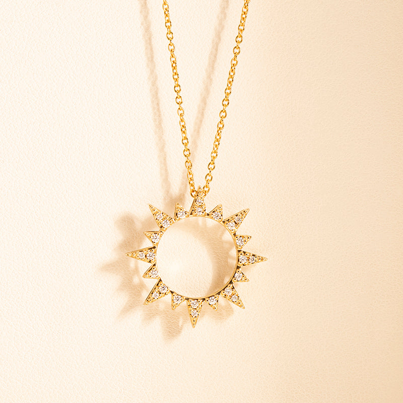 14ct Yellow Gold Diamond Sol Necklace-Necklace-Walker & Hall