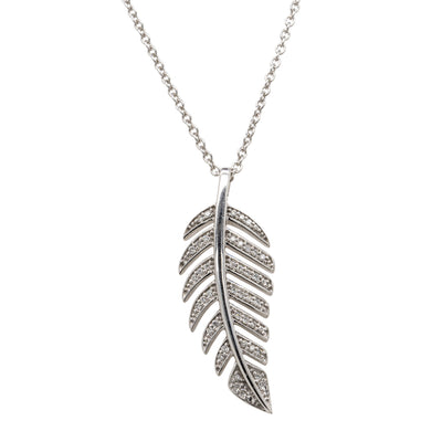 9ct White Gold Diamond NZ Fern Pendant-Necklace-Walker & Hall