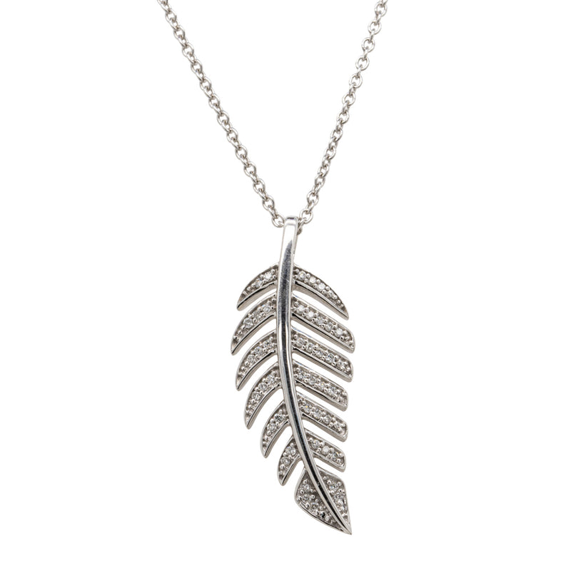 9ct White Gold Diamond NZ Fern Pendant-Necklace-Walker & Hall