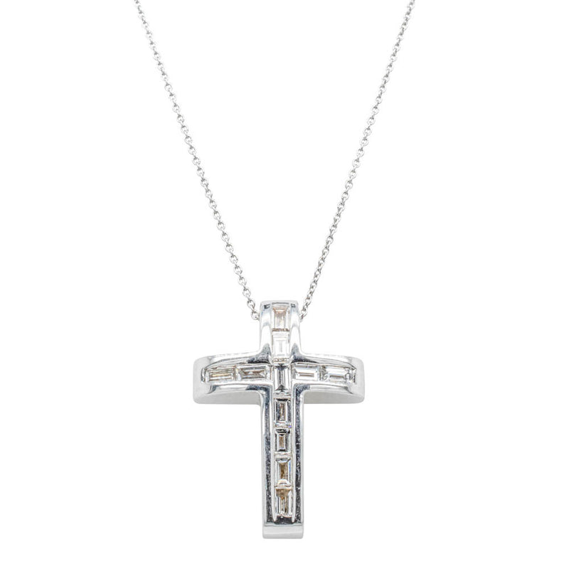 18ct White Gold Diamond Cross Pendant-Necklace-Walker & Hall
