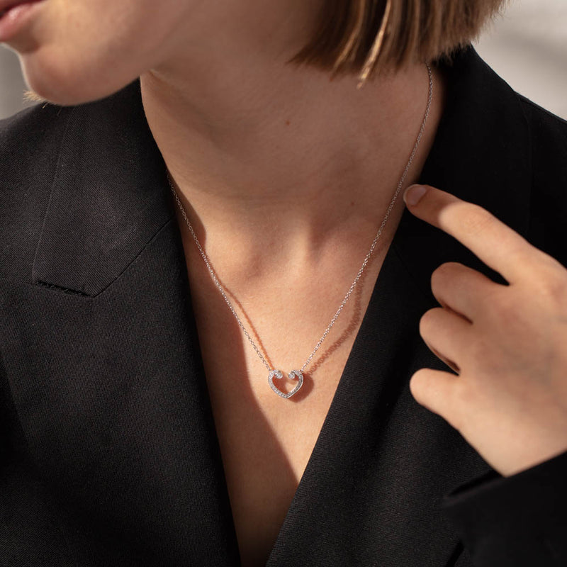 18ct White Gold Diamond Koru Heart Pendant-Necklace-Walker & Hall